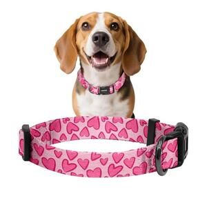 Pink Heart Pattern Adjustable Dog Collar Size M